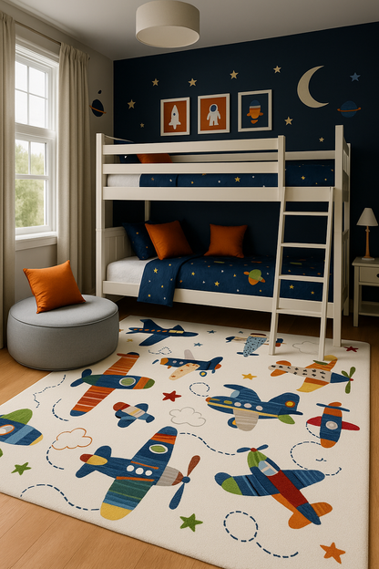 Maverick Airplane Contemporary Cream Indoor Rug