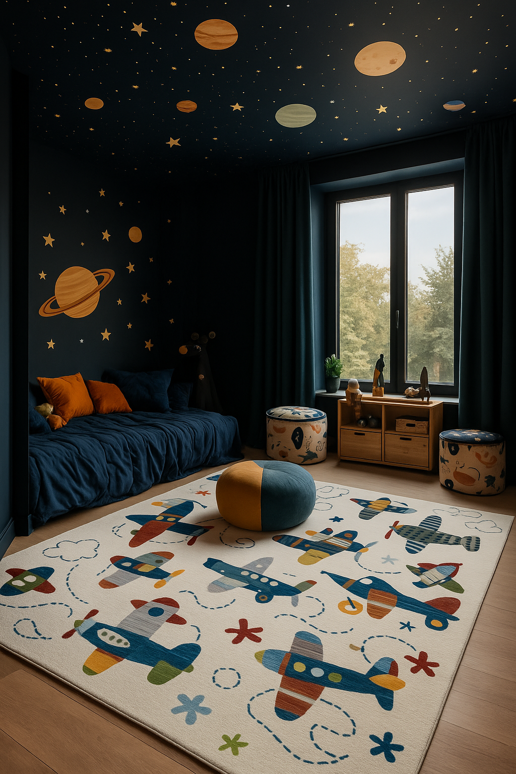 Maverick Airplane Contemporary Cream Indoor Rug