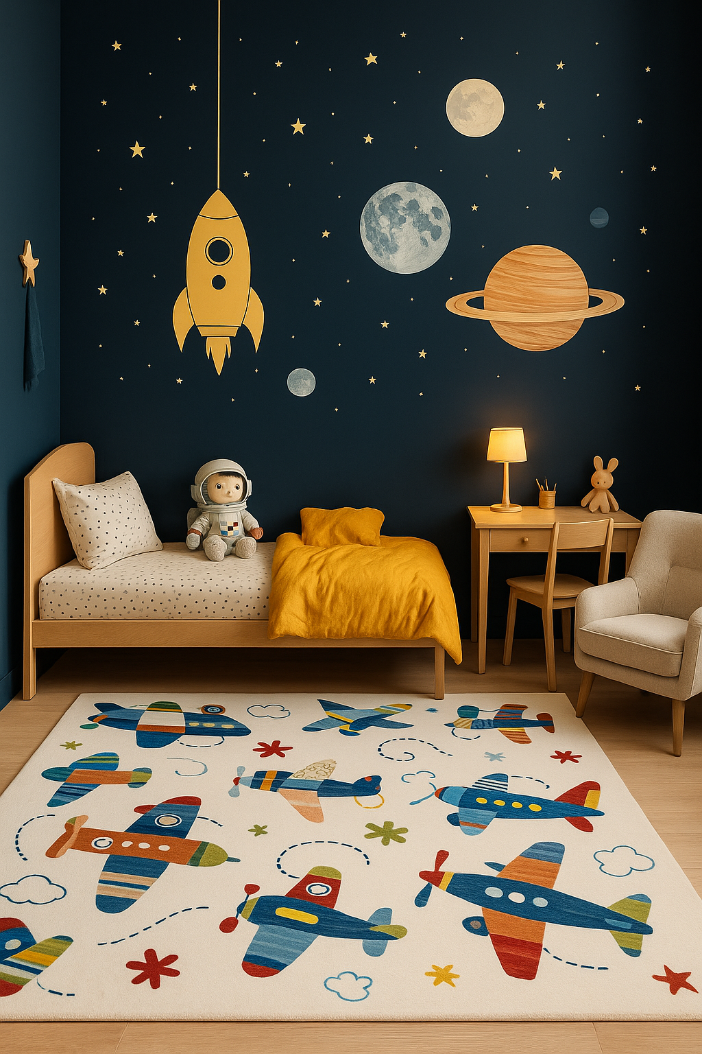 Maverick Airplane Contemporary Cream Indoor Rug