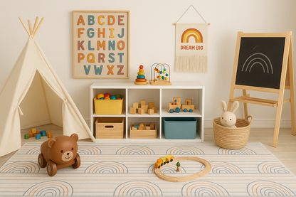 Lino Rainbow Modern Blue and Pink Indoor Rug