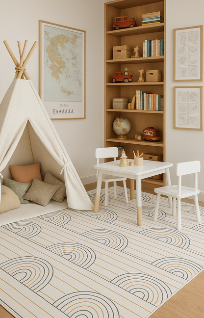 Lino Rainbow Modern Blue and Pink Indoor Rug