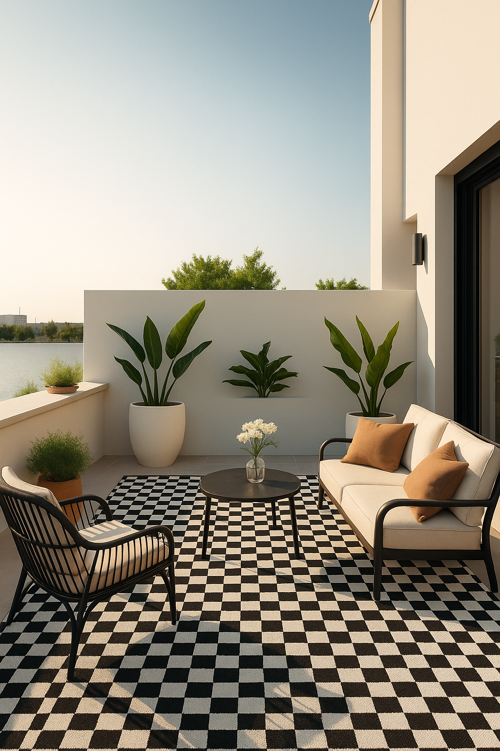 Misbah Checkered Contemporary Black and White Indoor Rug