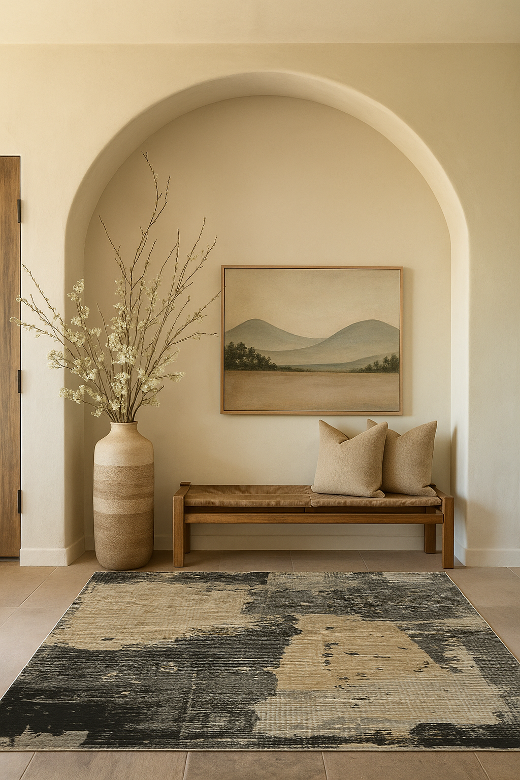 Atlas Abstract Patchwork Modern Black and Beige Indoor Rug