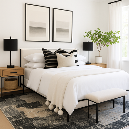 Atlas Abstract Patchwork Modern Black and Beige Indoor Rug