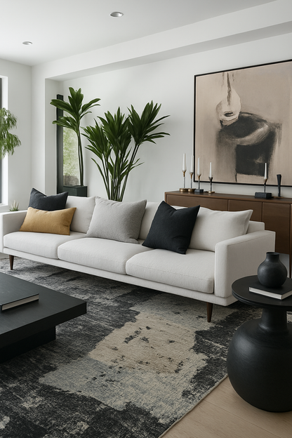 Atlas Abstract Patchwork Modern Black and Beige Indoor Rug