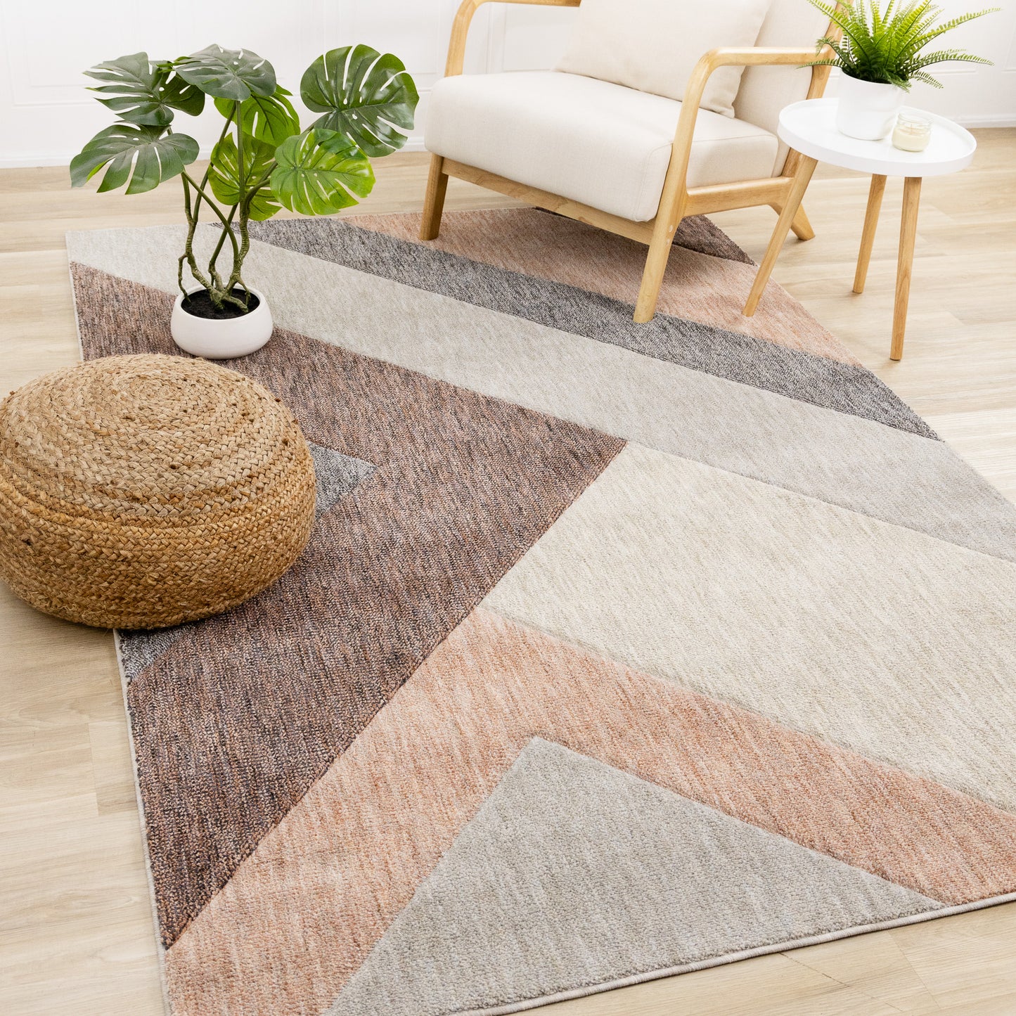 Contemporary Geometric Stripes Pink Area Rug-2