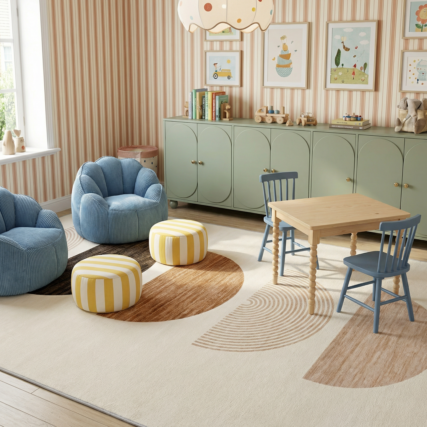 Solis Modern Cream Beige Kids Playroom Area Rug