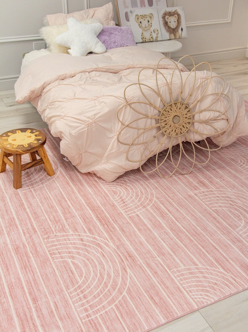 Luma Geometric Modern Pink and Cream Indoor Rug-7