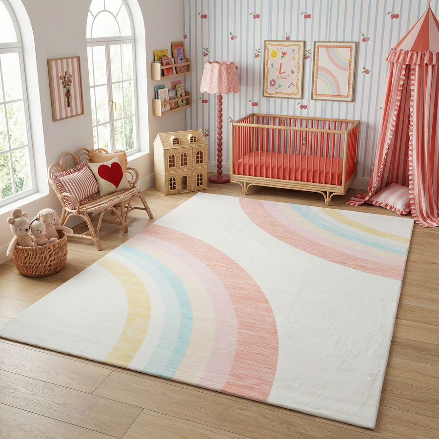 Marlow Rainbow Arch Modern Colorful Rainbow Pink Kids Area Rug