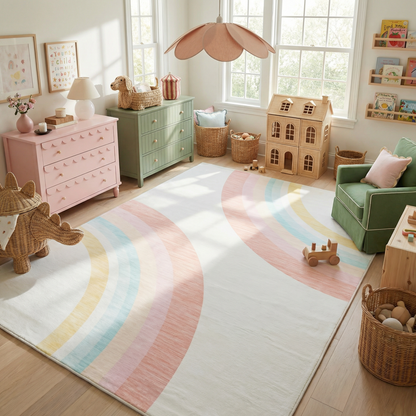 Tapete de juego arcoíris Soft Steps Playtime, alfombra suave rosa