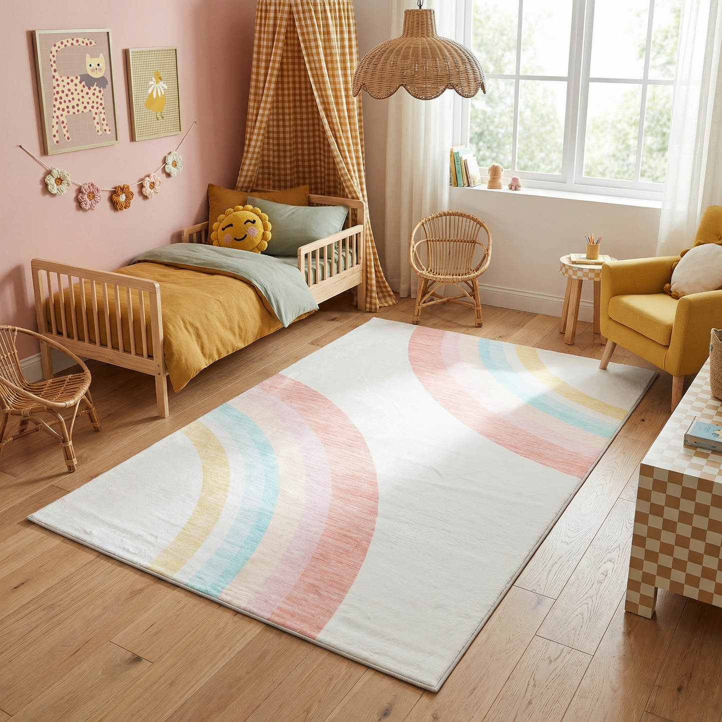 Tapete de juego arcoíris Soft Steps Playtime, alfombra suave rosa