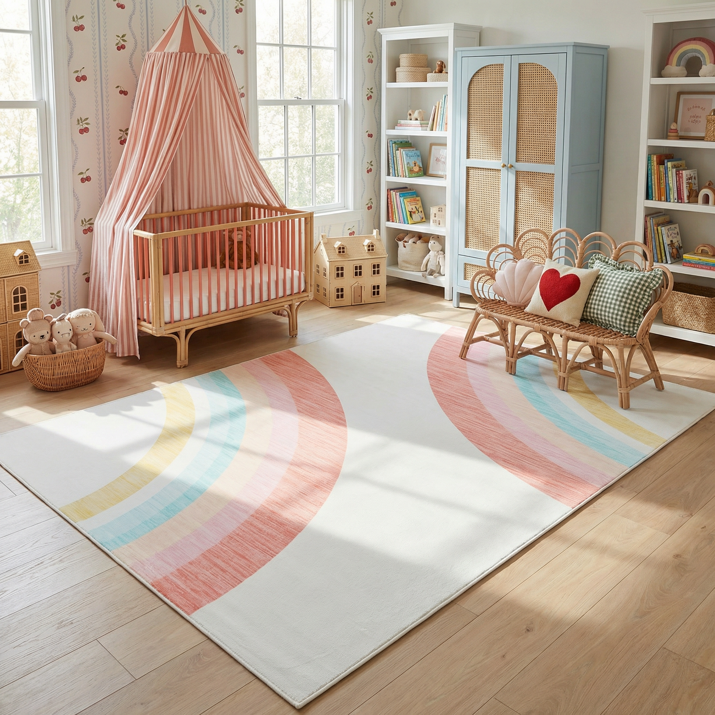 Tapete de juego arcoíris Soft Steps Playtime, alfombra suave rosa