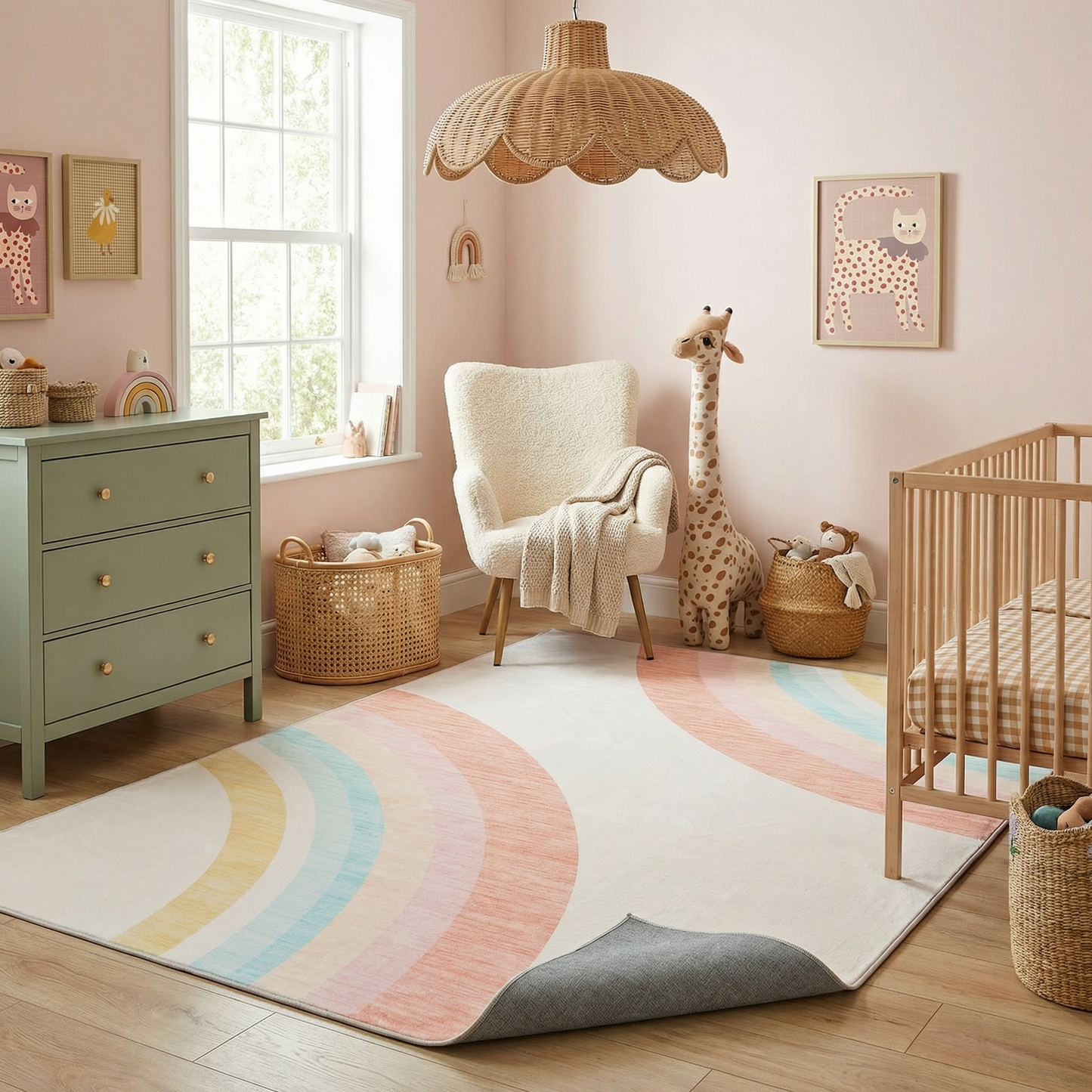 Tapete de juego arcoíris Soft Steps Playtime, alfombra suave rosa