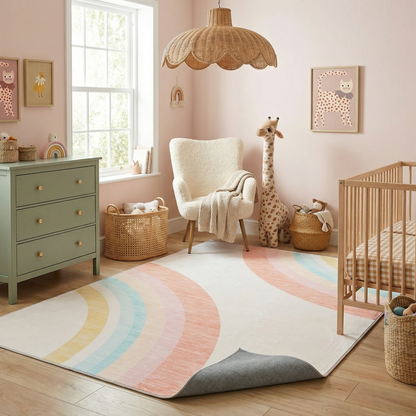 Tapete de juego arcoíris Soft Steps Playtime, alfombra suave rosa