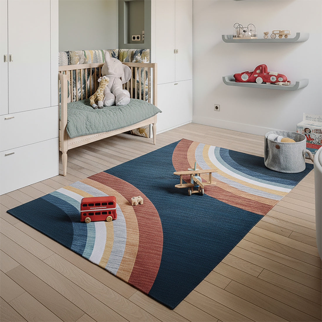 Marlow Rainbow Contemporary Navy and Red Indoor Rug