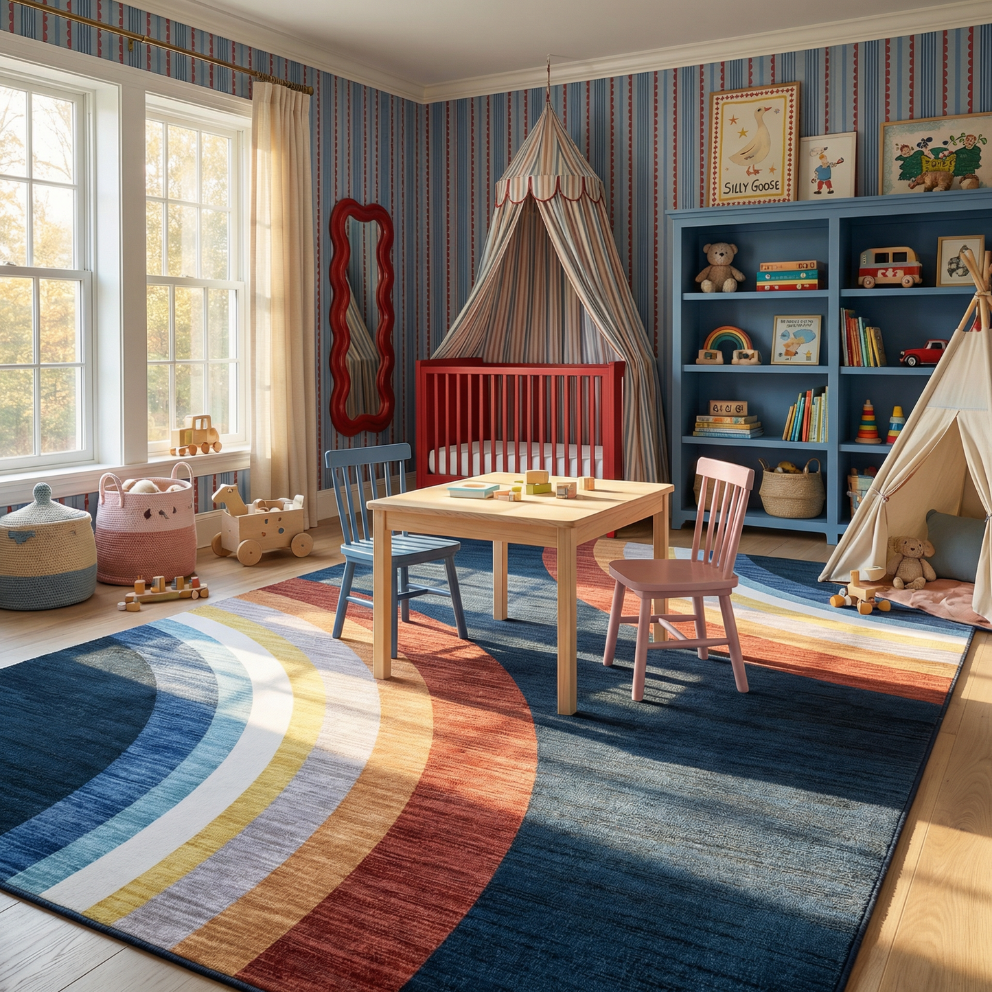 Alfombra de juego Soft Steps Playtime Rainbow, color azul marino