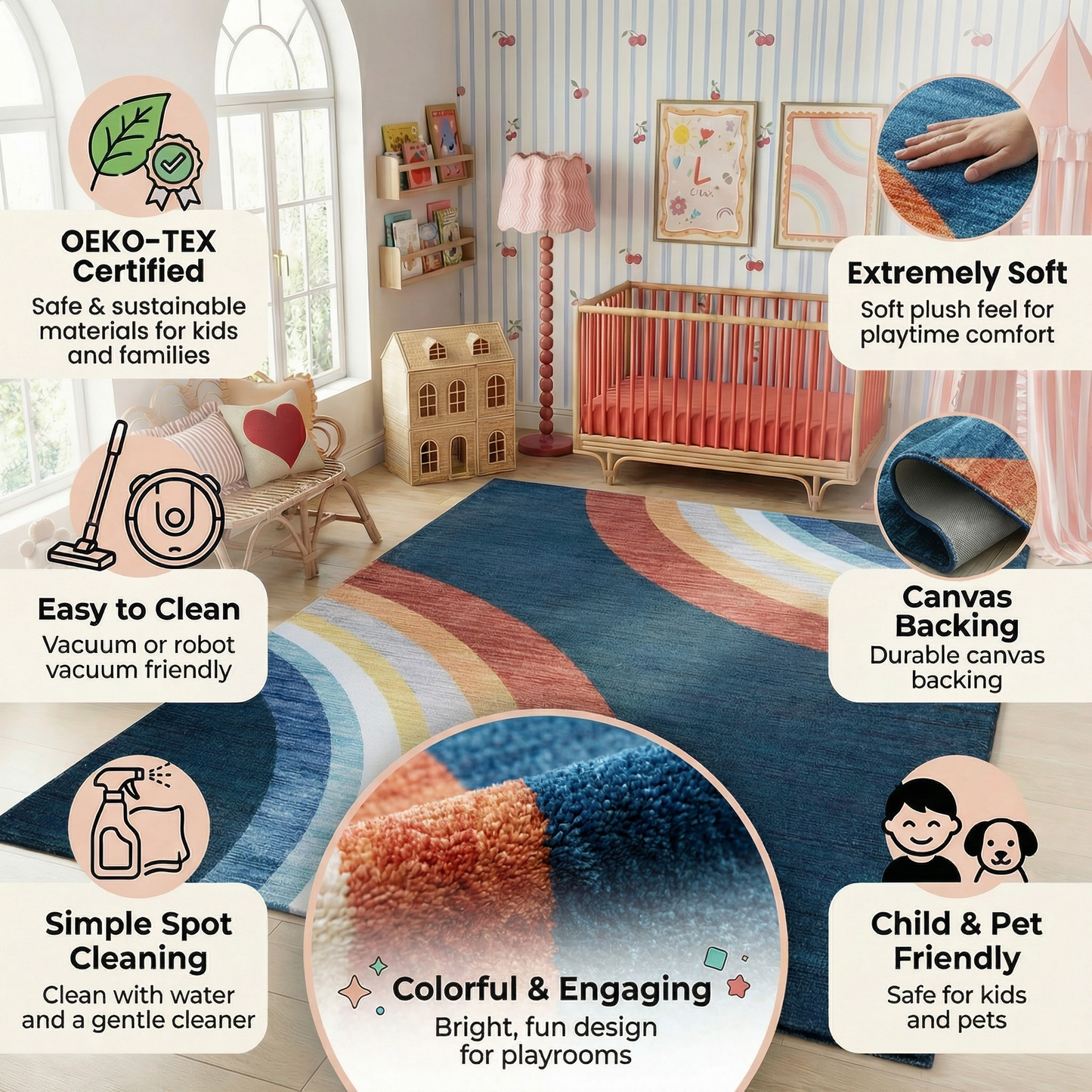 Alfombra de juego Soft Steps Playtime Rainbow, color azul marino
