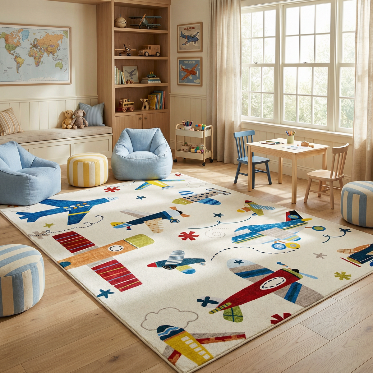 Alfombra de juegos Maverick Vintage Airplane Multi Aircraft Theme para niños