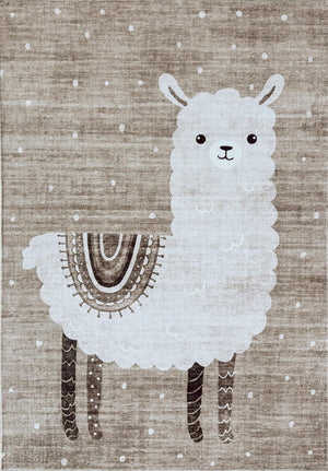 Rowan Lama Animal Theme Beige and White Kids Area Rug
