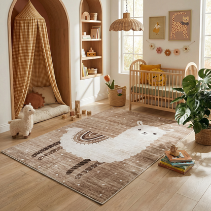 Rowan Lama Animal Theme Beige and White Kids Area Rug