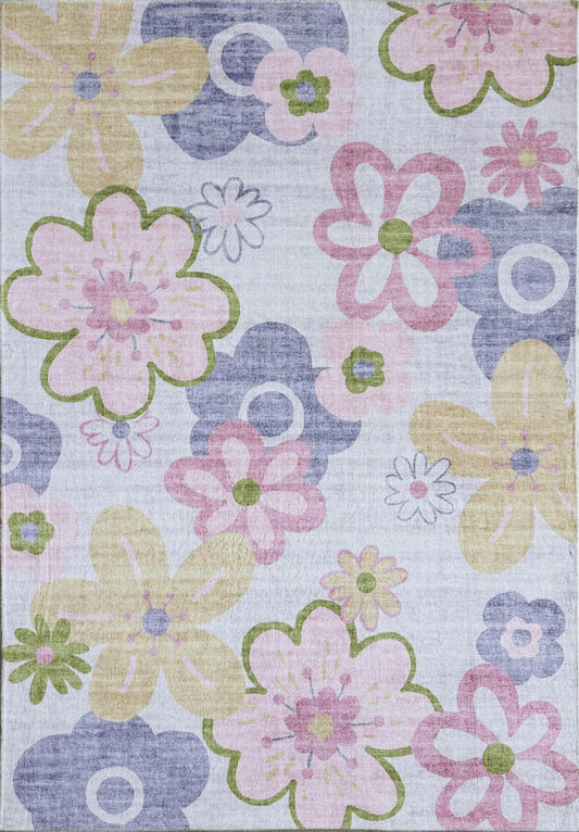 Bloom Daisy Floral Pink and Purple Kids Area Rug