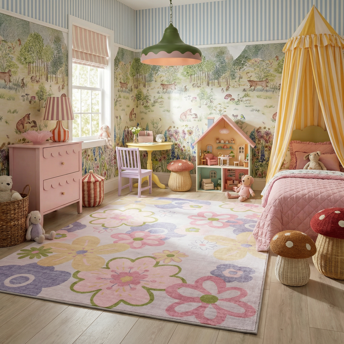 Alfombra Infantil Floral Rosa y Morada Bloom Daisy