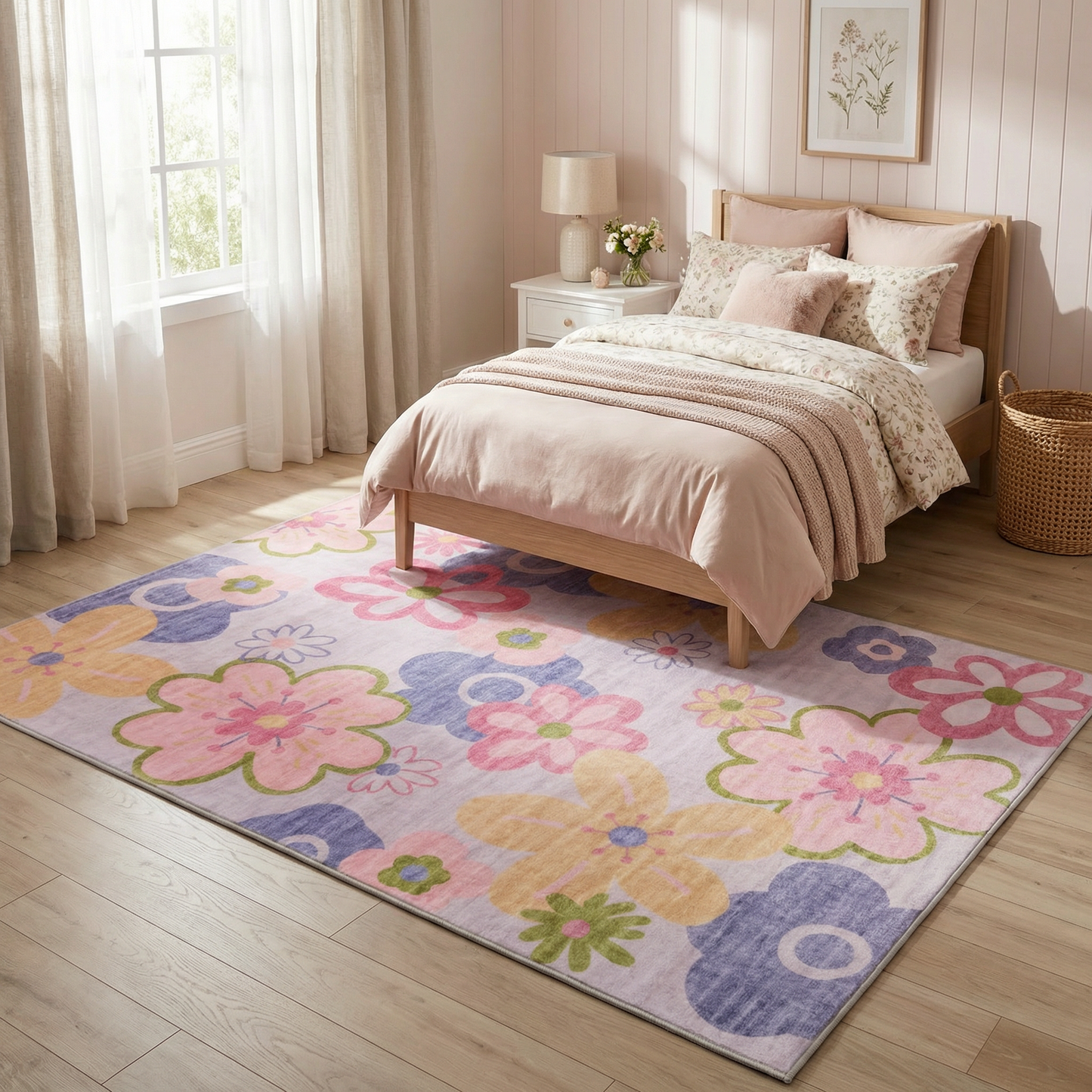 Tapete de juego floral divertido de Soft Steps, alfombra suave rosa