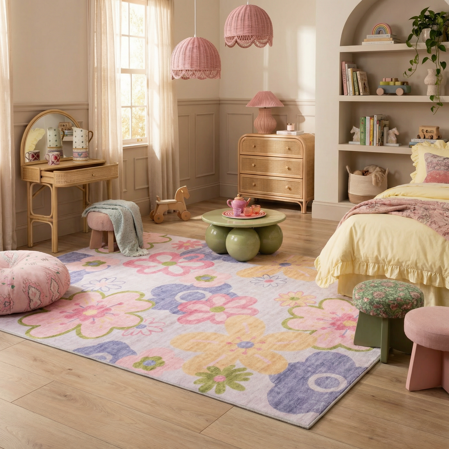Tapete de juego floral divertido de Soft Steps, alfombra suave rosa