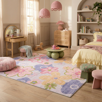 Tapete de juego floral divertido de Soft Steps, alfombra suave rosa