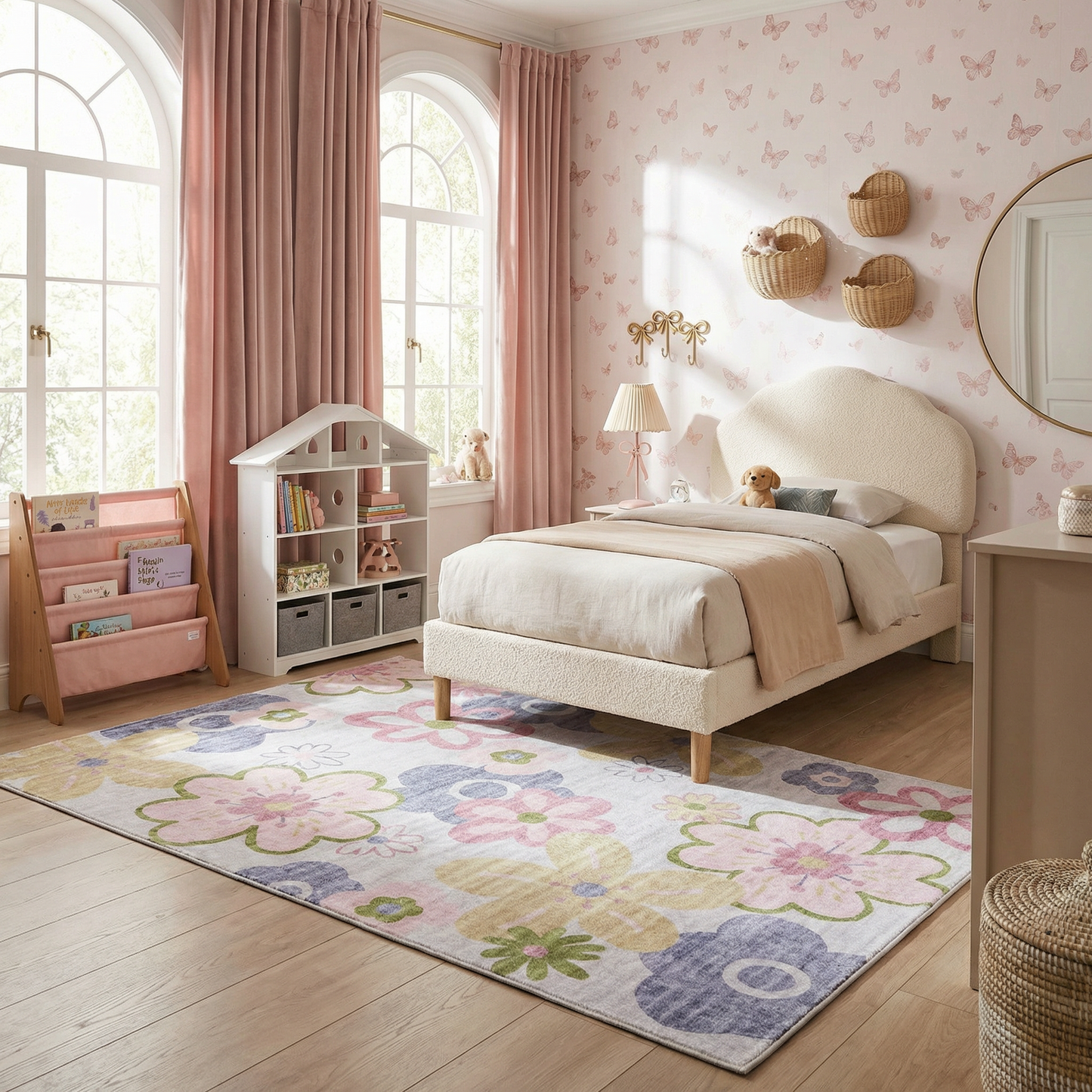 Tapete de juego floral divertido de Soft Steps, alfombra suave rosa