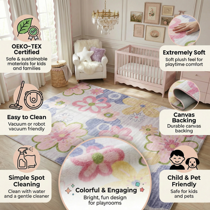 Tapete de juego floral divertido de Soft Steps, alfombra suave rosa