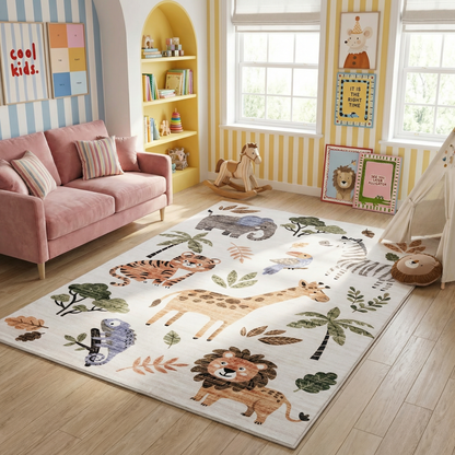 Tapete de juego Soft Steps con dibujos de animales, educativo y de aprendizaje, color blanco suave