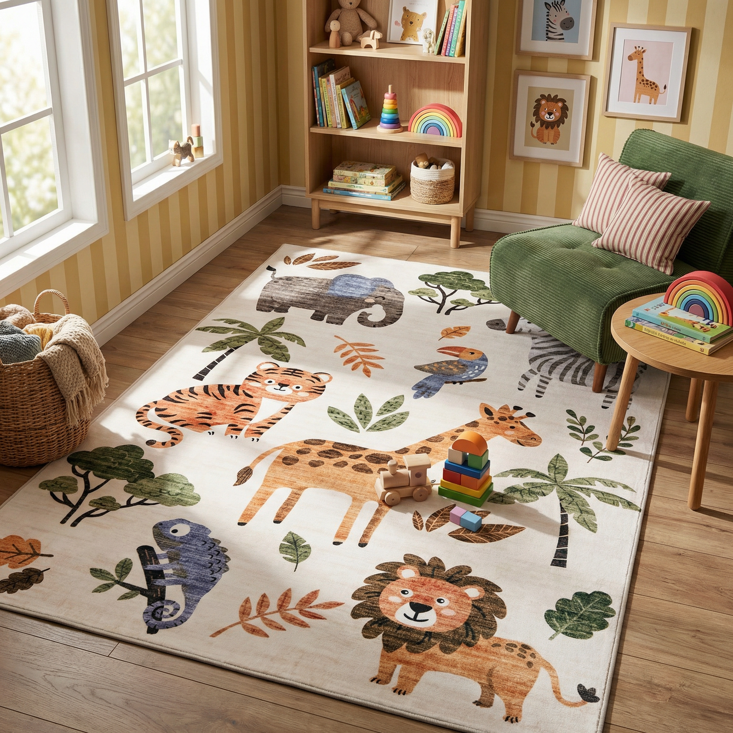Tapete de juego Soft Steps con dibujos de animales, educativo y de aprendizaje, color blanco suave