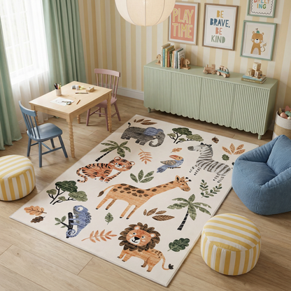 Tapete de juego Soft Steps con dibujos de animales, educativo y de aprendizaje, color blanco suave