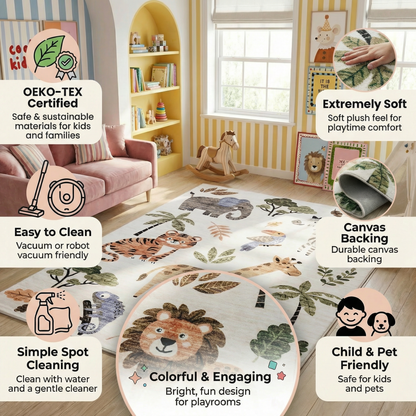 Tapete de juego Soft Steps con dibujos de animales, educativo y de aprendizaje, color blanco suave