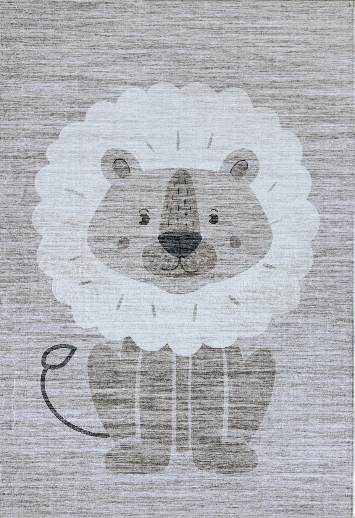 Leo Lion Cute Safari Animal Beige and Grey Kids Rug