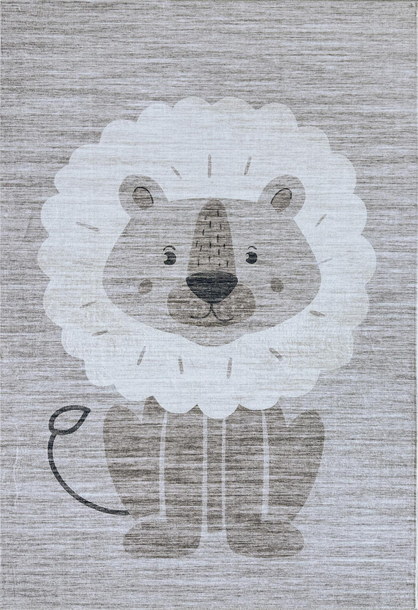 Leo Lion Cute Safari Animal Beige and Grey Kids Rug