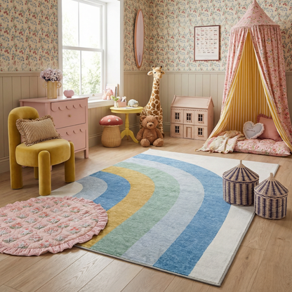 Tapete de juego arcoíris Soft Steps Playtime, alfombra suave azul claro