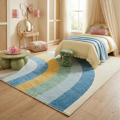 Tapete de juego arcoíris Soft Steps Playtime, alfombra suave azul claro