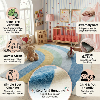 Tapete de juego arcoíris Soft Steps Playtime, alfombra suave azul claro