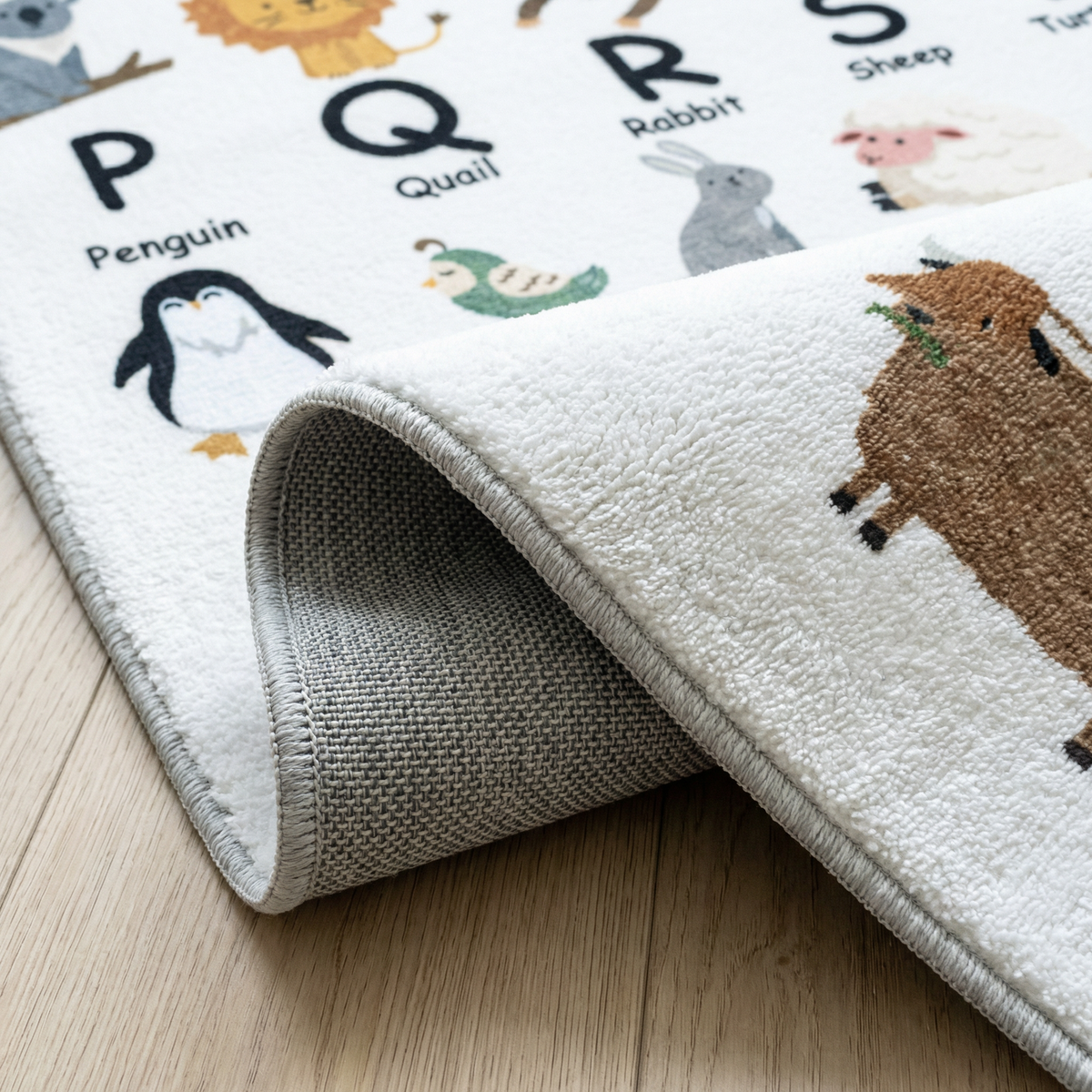 Atlas Education Learning White and Beige Indoor Kids Letters Rug