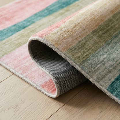 Haze Striped Pink Green Kids Playroom Indoor Area Rug