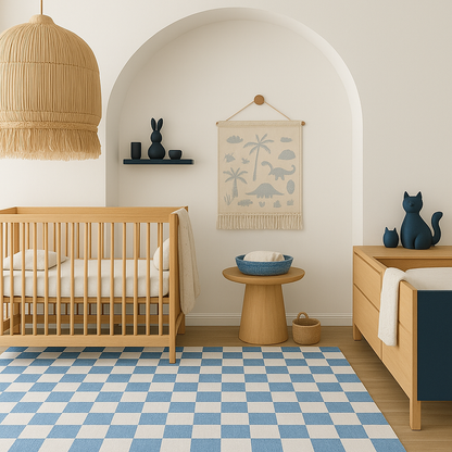 Jaque Checkered Modern Blue and White Indoor Rug