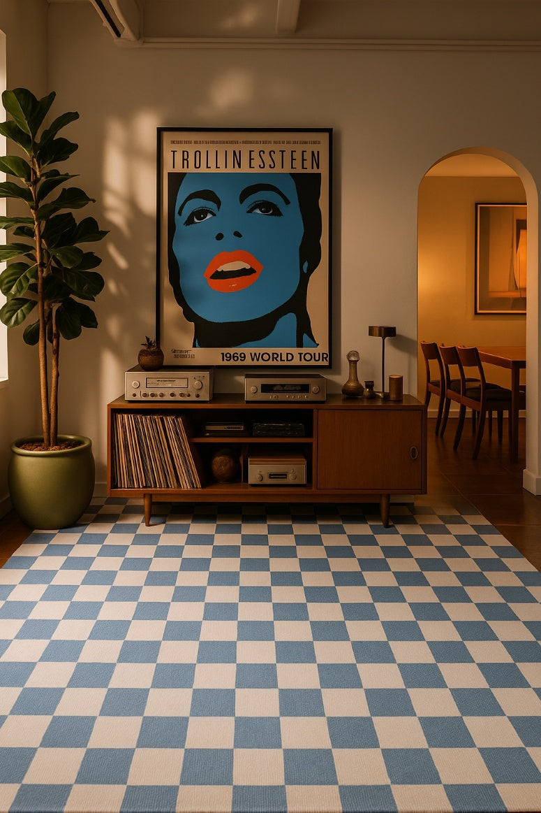 Jaque Checkered Modern Blue and White Indoor Rug