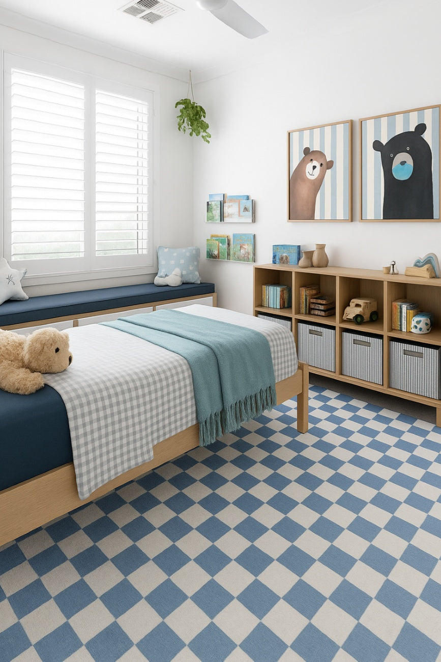 Jaque Checkered Modern Blue and White Indoor Rug