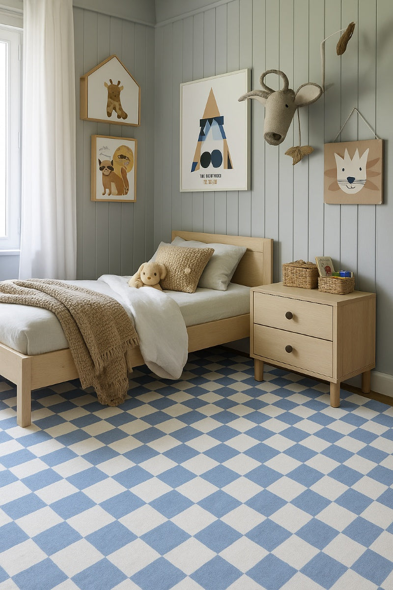 Jaque Checkered Modern Blue and White Indoor Rug