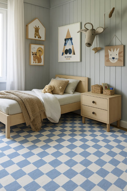 Jaque Checkered Modern Blue and White Indoor Rug