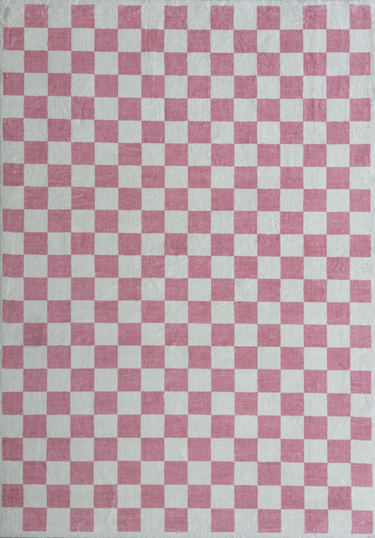Jaque Checkered Modern Pink and White Indoor Rug