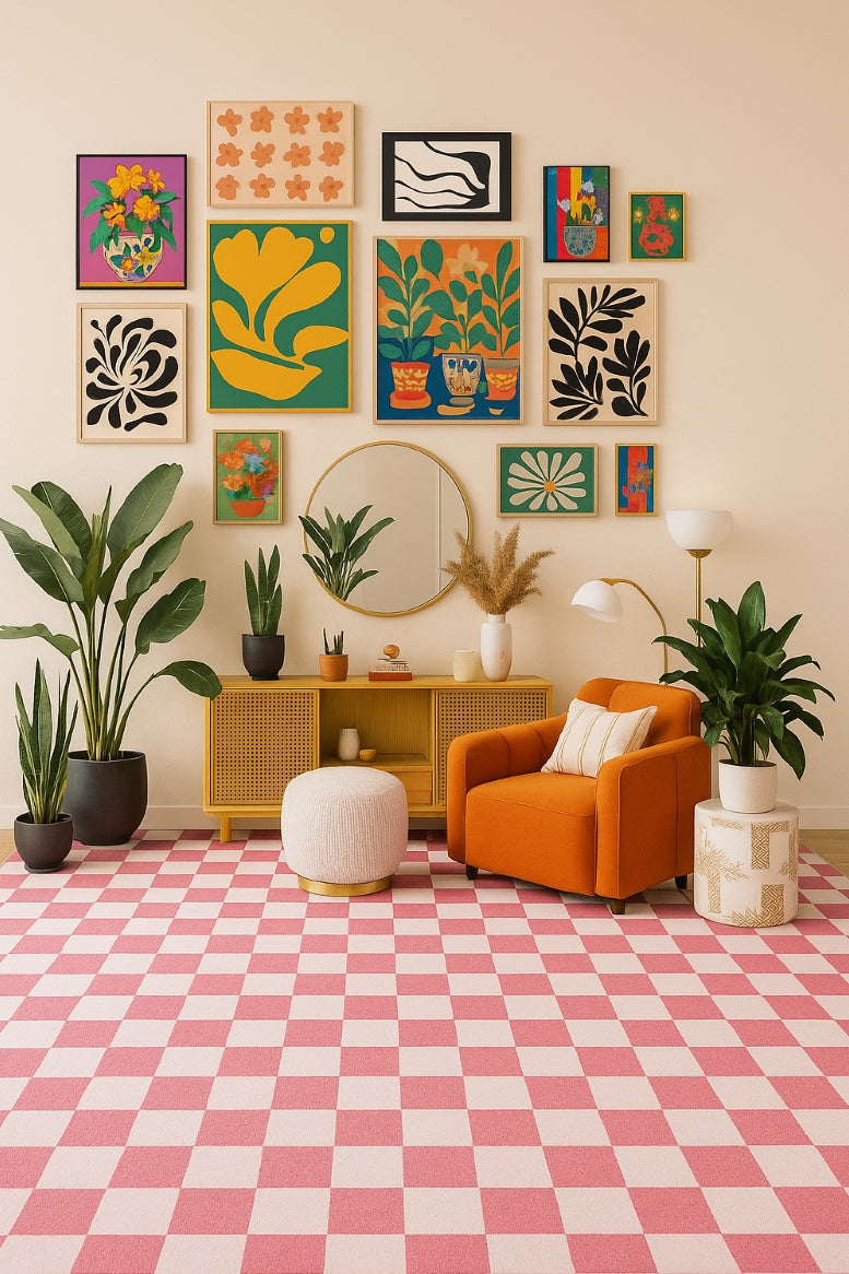 Jaque Checkered Modern Pink and White Indoor Rug