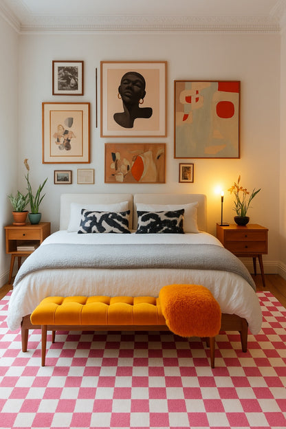 Jaque Checkered Modern Pink and White Indoor Rug